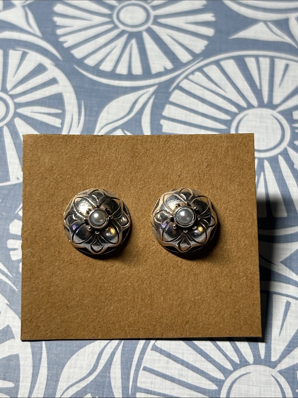 Lori Bonn .925 Silver Floral Button Stud Earrings with Pearl Accented
